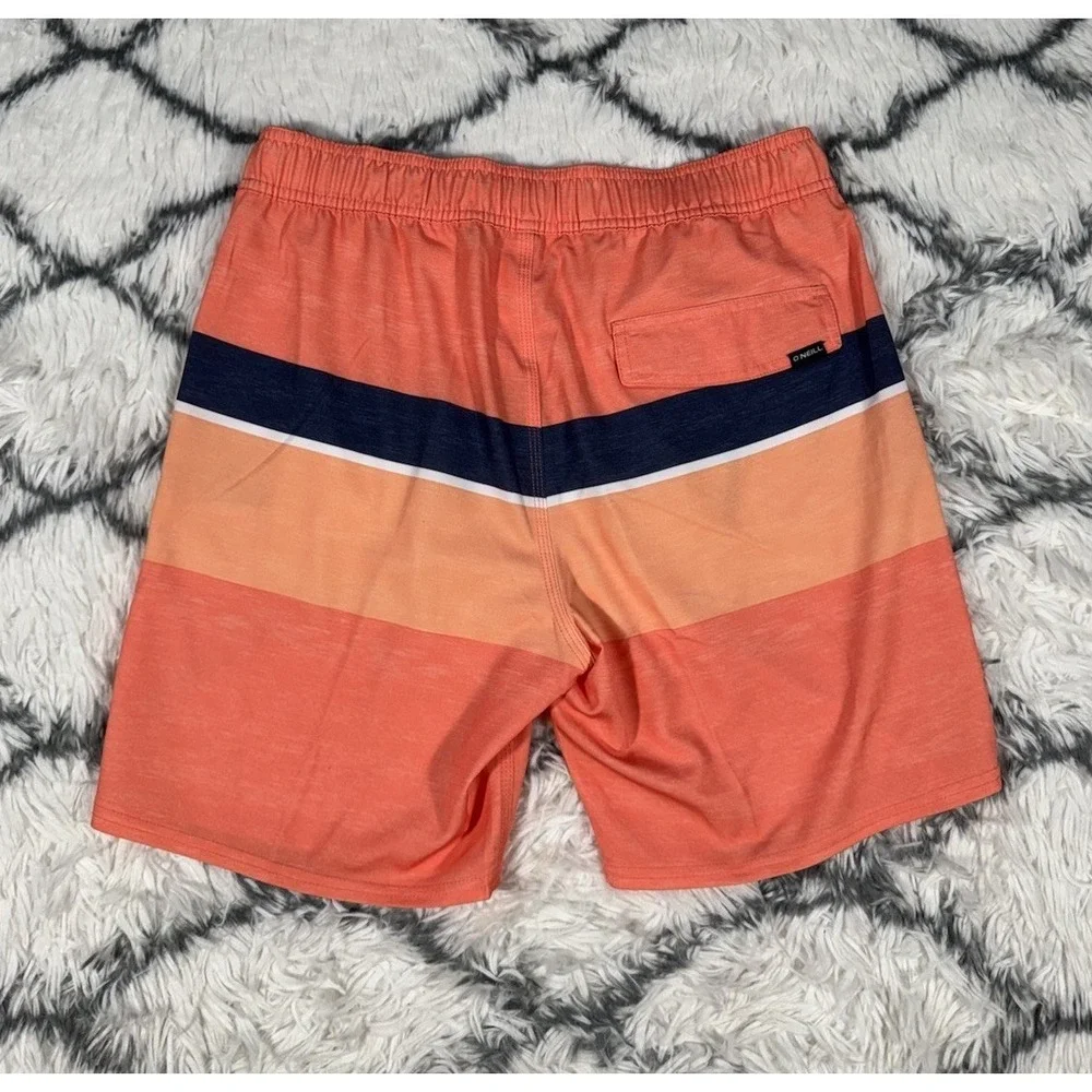 O'Neill Redondo Striped Volley Swim Trunks Board Shorts Orange Men's S *NEW* $49